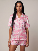 African Print Satin Pajama Shorts Set Pink Floral