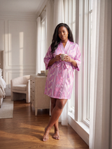 African Print Satin Robe Pink/Purple Kente - Nkeoma