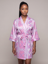 African Print Satin Robe Pink/Purple Kente - Nkeoma