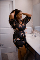 Lion Head African Print Satin Robe - Nkeoma