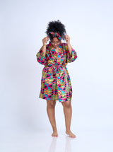 African Print Satin Robe Pink Kente - Nkeoma
