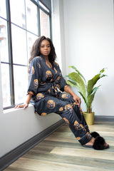 Lion Head African Print Satin Robe - Nkeoma By Ivy & Livy