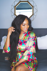 African Print Satin Robe Pink Kente - Nkeoma By Ivy & Livy