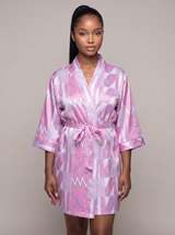 African Print Satin Robe Pink/Purple Kente