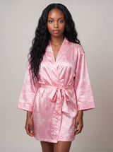 African Print Satin Robe Soft Pink