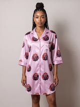 African Print Satin Sleep Shirt Dress