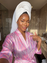 African Print Satin Robe Pink/Purple Kente - Nkeoma