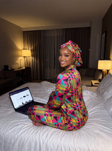 African Kente Print Satin Long Sleeve Pajama Set - Nkeoma