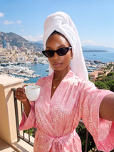 African Print Satin Robe Soft Pink - Nkeoma