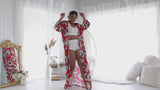 Long African Print Satin Robe Red