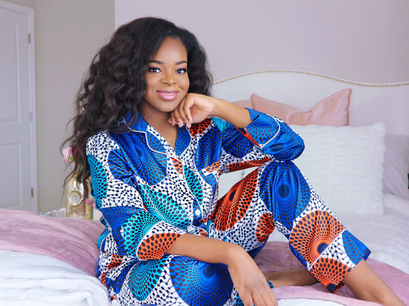 African Print Satin Long sleeve Pajama Set - Nkeoma By Ivy & Livy