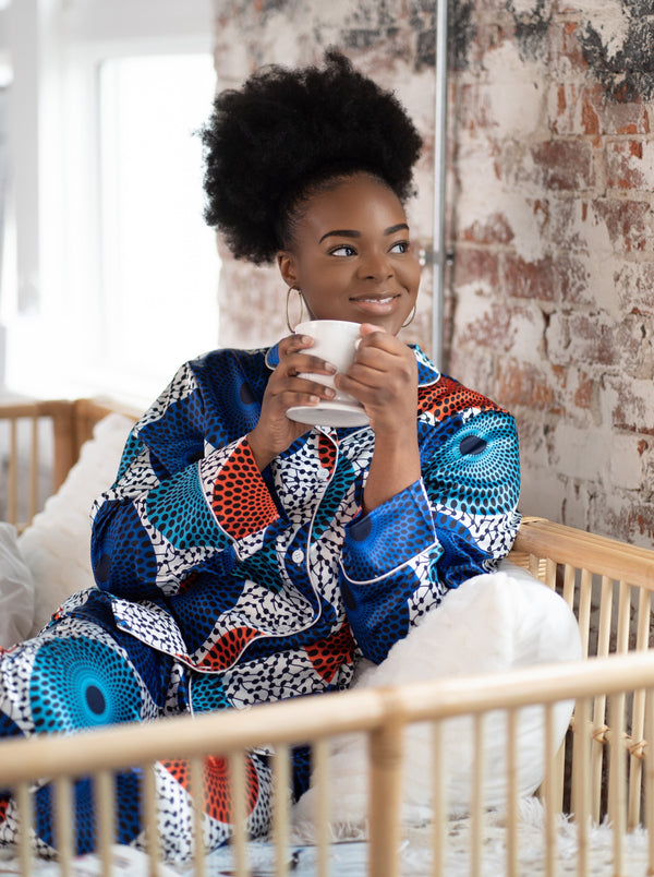 African Print Satin Long sleeve Pajama Set - Nkeoma By Ivy & Livy