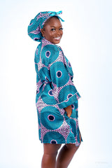 African Print Satin Robe Teal (Coming soon!) - Nkeoma