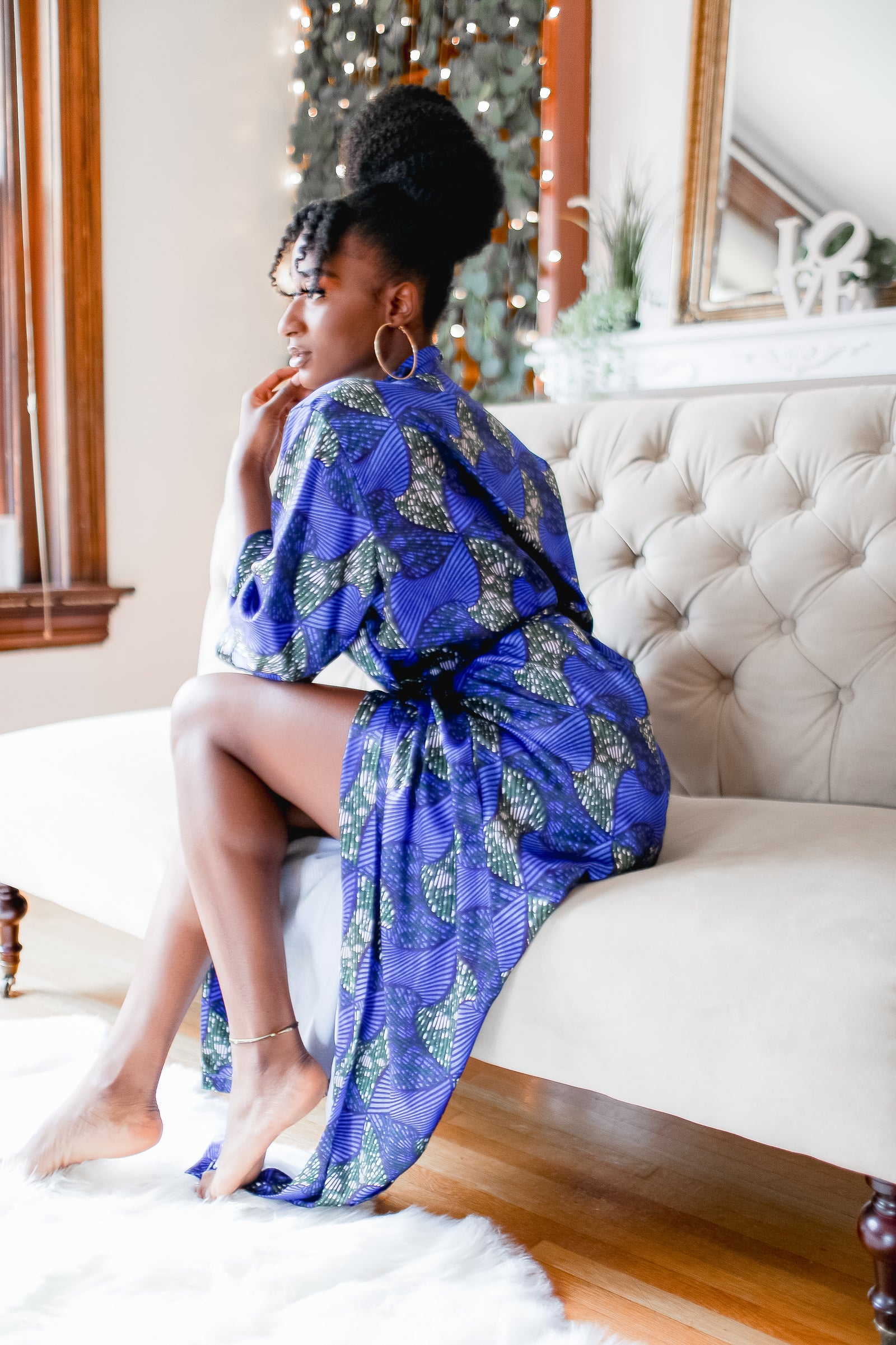 african blue dress Long Print Satin Robe Shoulder to nipple = Size:Only Hair Accessory KissProm Strapless Black Beaded Split Prom Dresses