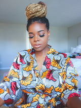 White/Red African Print Satin Robe - Nkeoma By Ivy & Livy