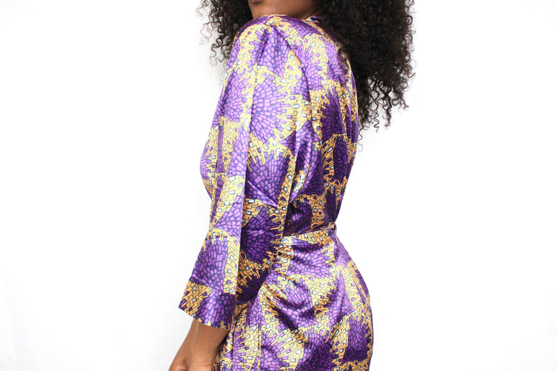 Purple African Print Satin Robe - Nkeoma By Ivy & Livy
