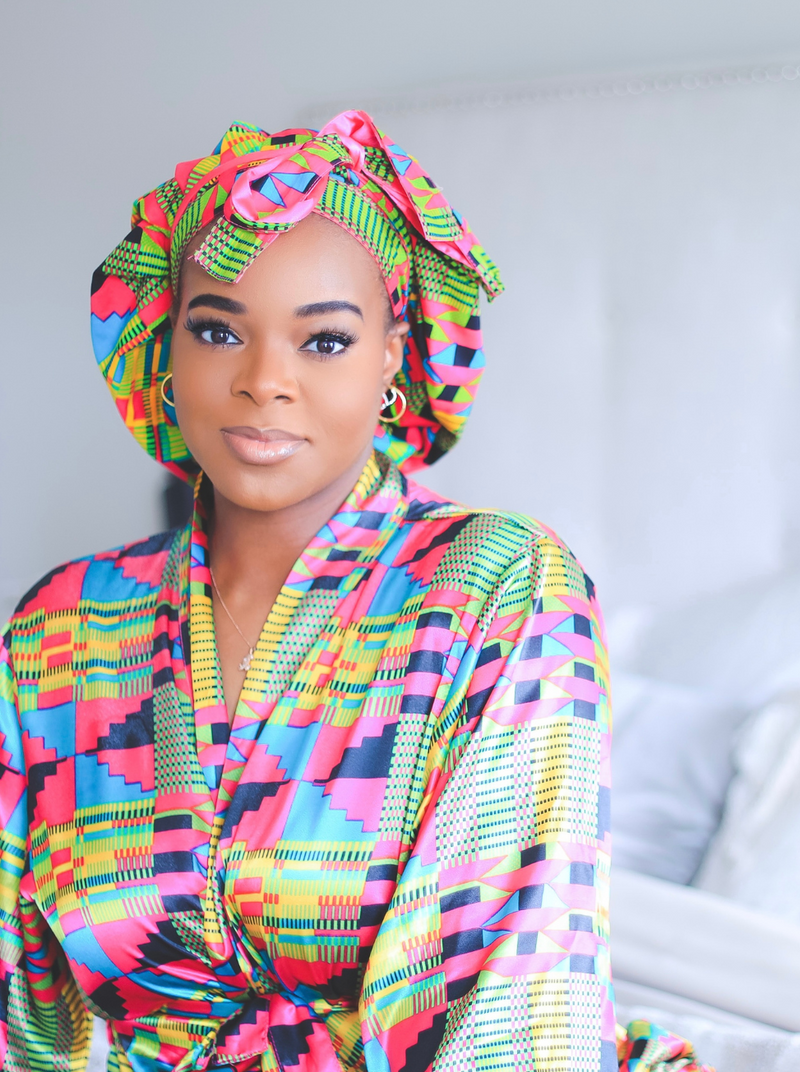 African Print Satin Bonnets Nkeoma By Ivy Livy - Main Image