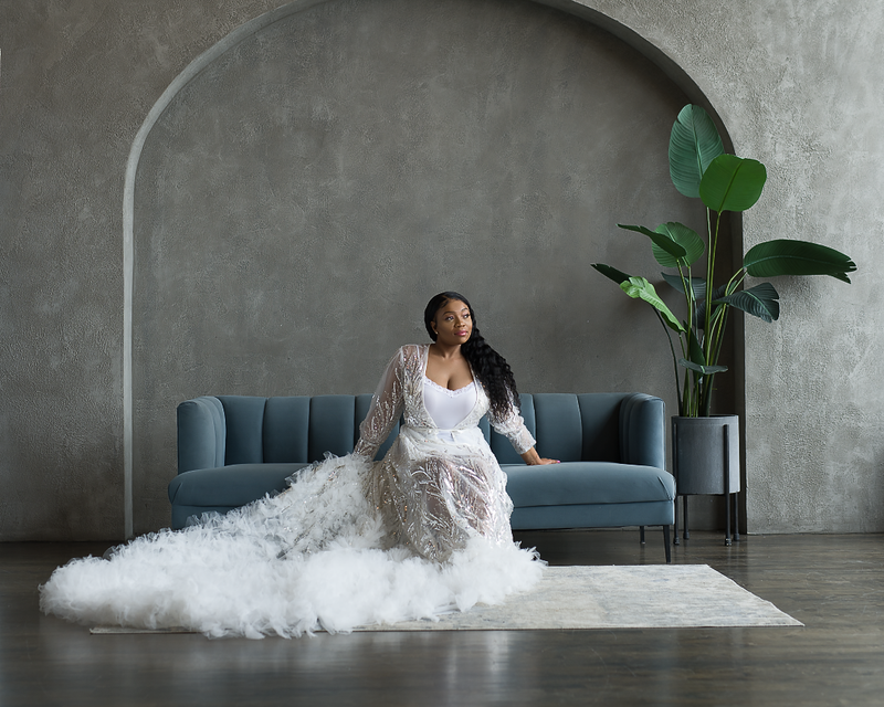 Glam Bridal White Beaded Robe - Nkeoma