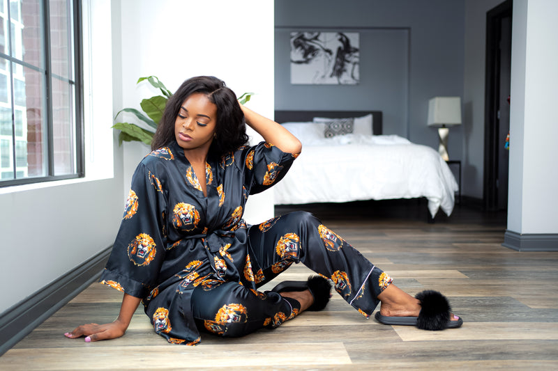 Lion Head African Print Satin Robe - Nkeoma By Ivy & Livy