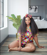 African Print Satin Pajama Shorts Set - Nkeoma