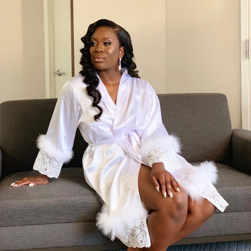 White Satin Lace Robe Nkeoma By Ivy Livy - Main Image